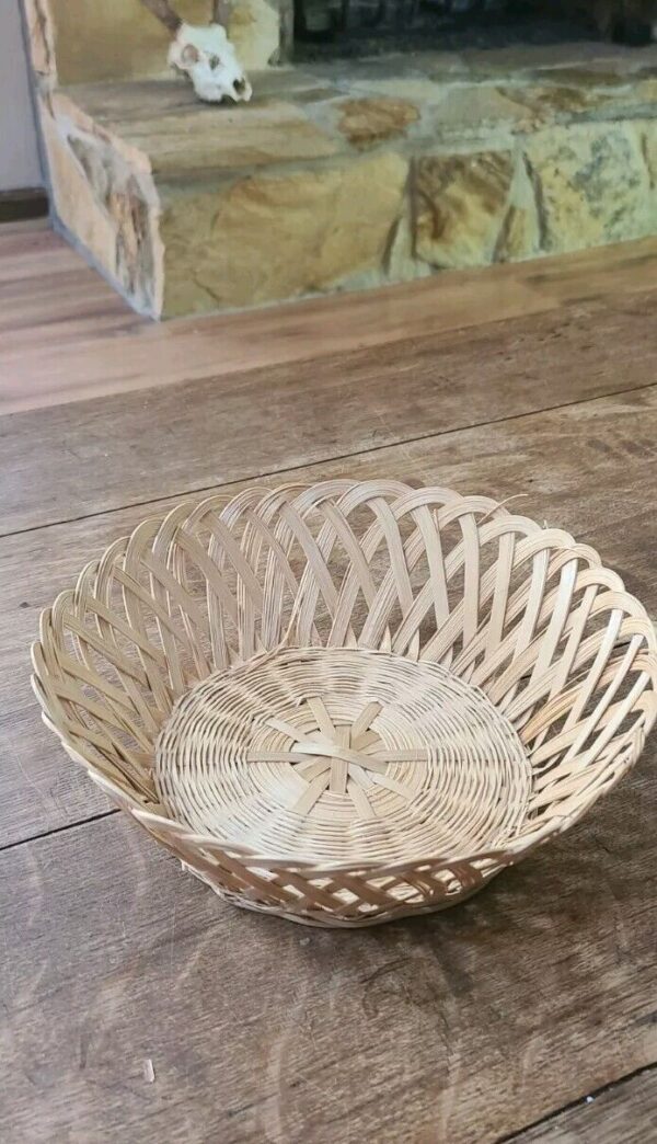 Vintage Boho Woven Rattan Basket Round Bread Fruit Church Offering Farmhouse 9" - Image 2