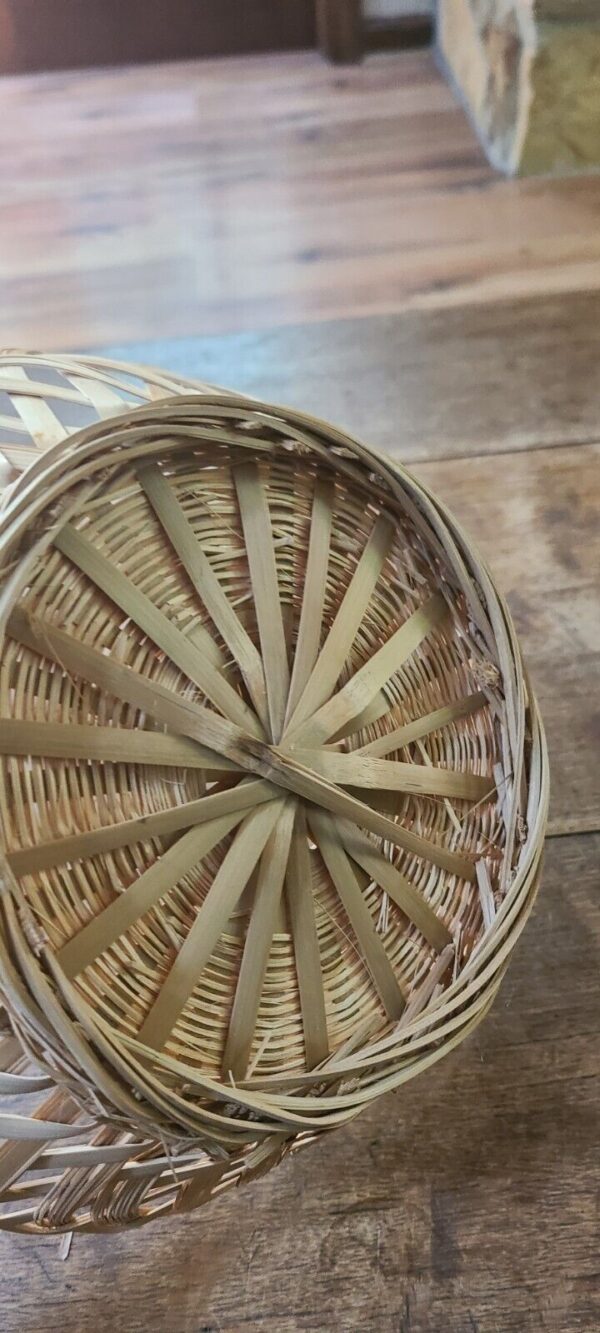 Vintage Boho Woven Rattan Basket Round Bread Fruit Church Offering Farmhouse 9" - Image 6