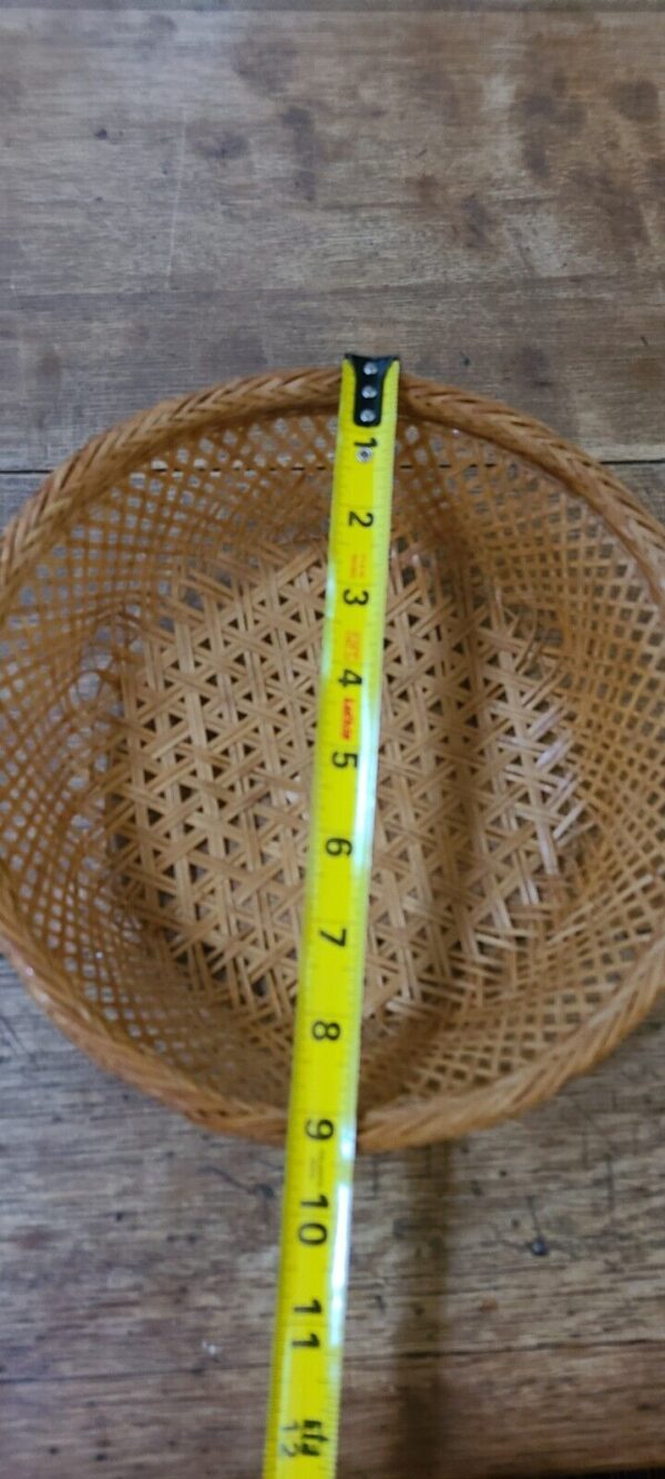 Vintage Boho Woven Rattan Basket Round Bread Fruit Vegetable Church Offering 9" - Image 6