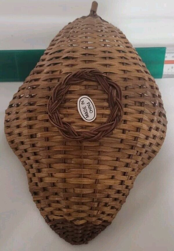 Vintage BoHo Woven Wicker Acorn Shaped Basket 9"x6" - Image 2