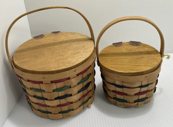 Vintage Boyds Bears Mini Woven Basket Set Bear Paw Print Leather Accents &Mouse - Image 2