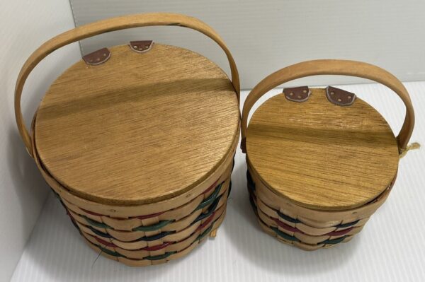 Vintage Boyds Bears Mini Woven Basket Set Bear Paw Print Leather Accents &Mouse - Image 3