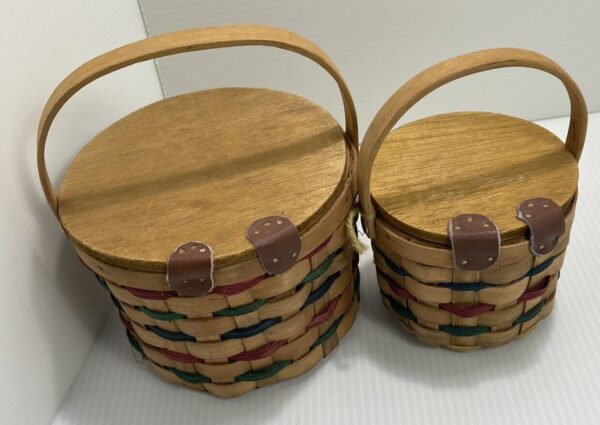 Vintage Boyds Bears Mini Woven Basket Set Bear Paw Print Leather Accents &Mouse - Image 4