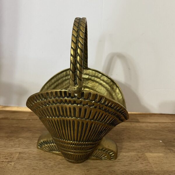 Vintage Brass Regency Hollywood Boho Basket Seashell Shell Nautical - Image 3