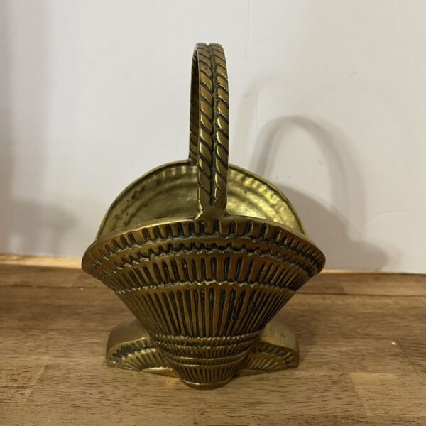 Vintage Brass Regency Hollywood Boho Basket Seashell Shell Nautical