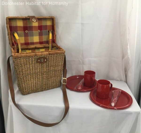 Vintage Brown 13" Woven Wicker Picnic Basket w/Leather Shoulder Strap