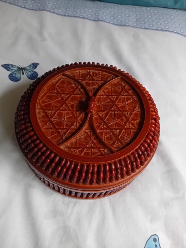 Vintage Brown Woven Bamboo Beads Ware Lidded Container / Storage / Trinkets - Image 2