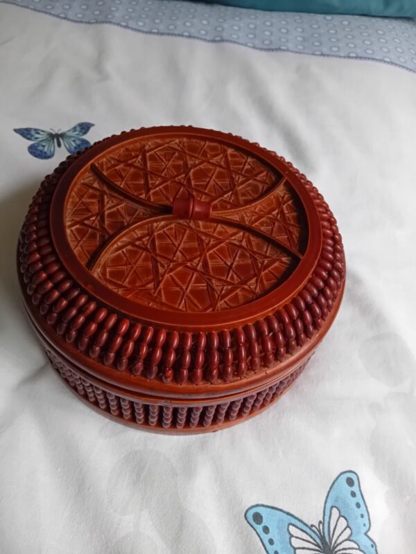 Vintage Brown Woven Bamboo Beads Ware Lidded Container / Storage / Trinkets - Image 3