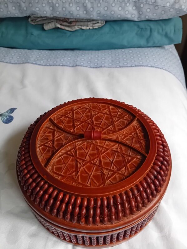 Vintage Brown Woven Bamboo Beads Ware Lidded Container / Storage / Trinkets - Image 5