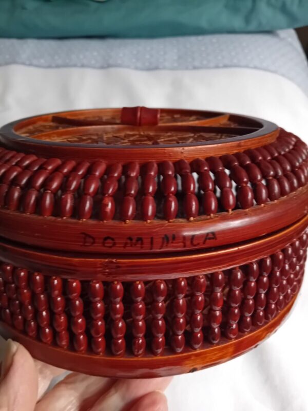 Vintage Brown Woven Bamboo Beads Ware Lidded Container / Storage / Trinkets - Image 6