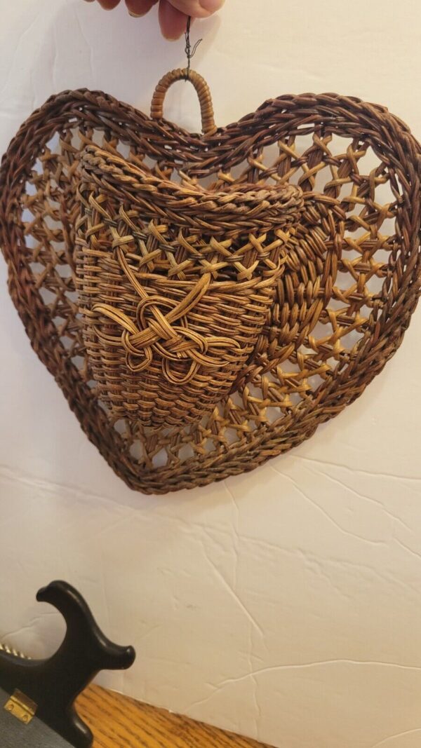 Vintage Brown Woven Wicker Ratan Wall Hanging Basket Boho cottagecore 9" × 9" - Image 2