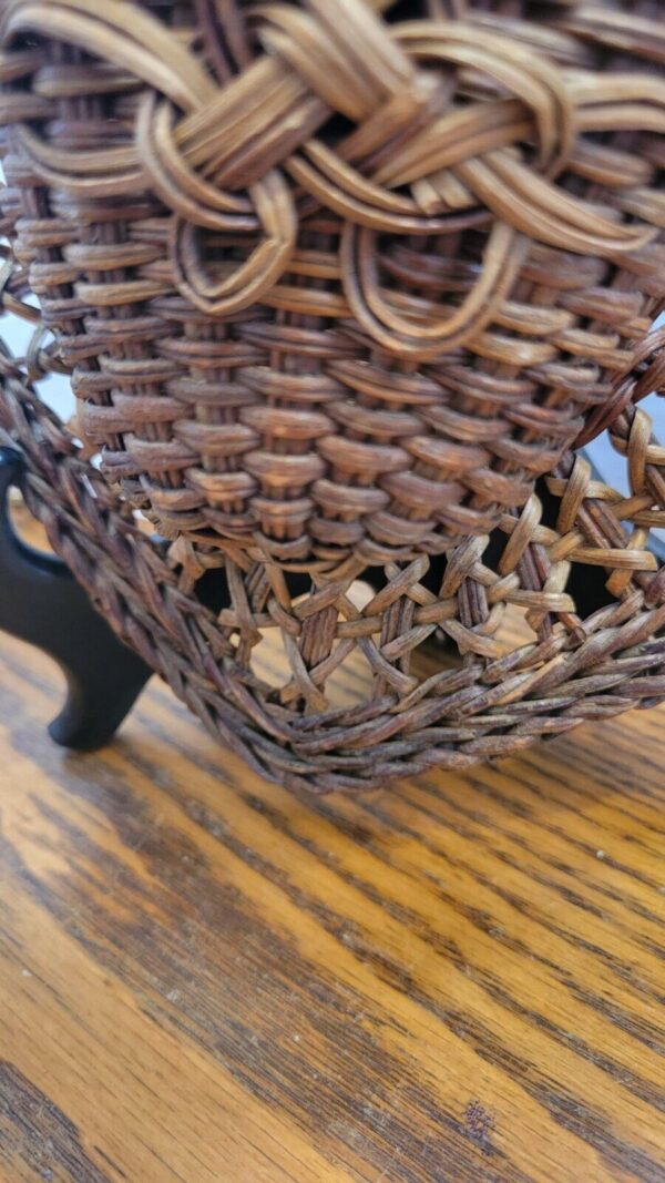 Vintage Brown Woven Wicker Ratan Wall Hanging Basket Boho cottagecore 9" × 9" - Image 5