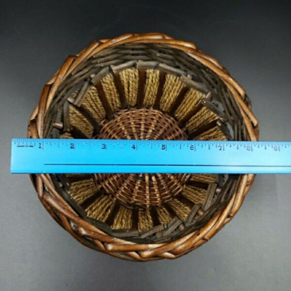 Vintage Brown Woven Wicker Round Basket Planter Boho Natural 8 Inch Two Tone - Image 4