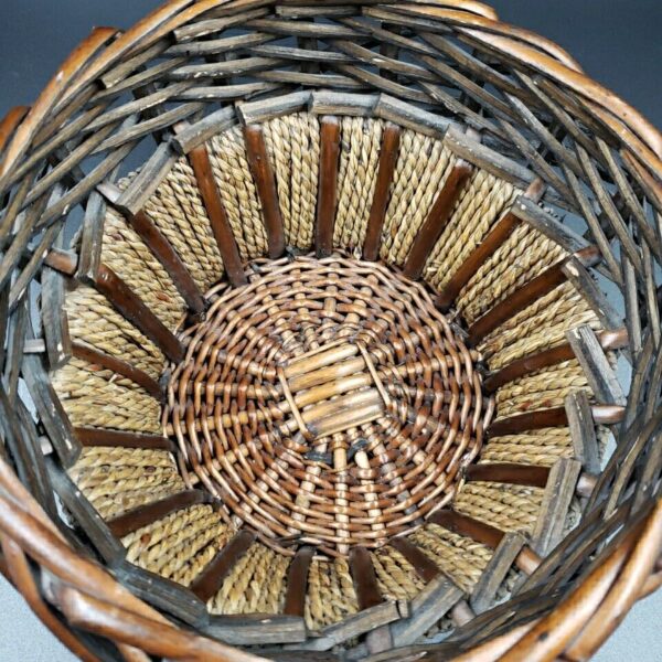 Vintage Brown Woven Wicker Round Basket Planter Boho Natural 8 Inch Two Tone - Image 5