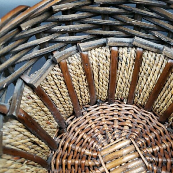 Vintage Brown Woven Wicker Round Basket Planter Boho Natural 8 Inch Two Tone - Image 6