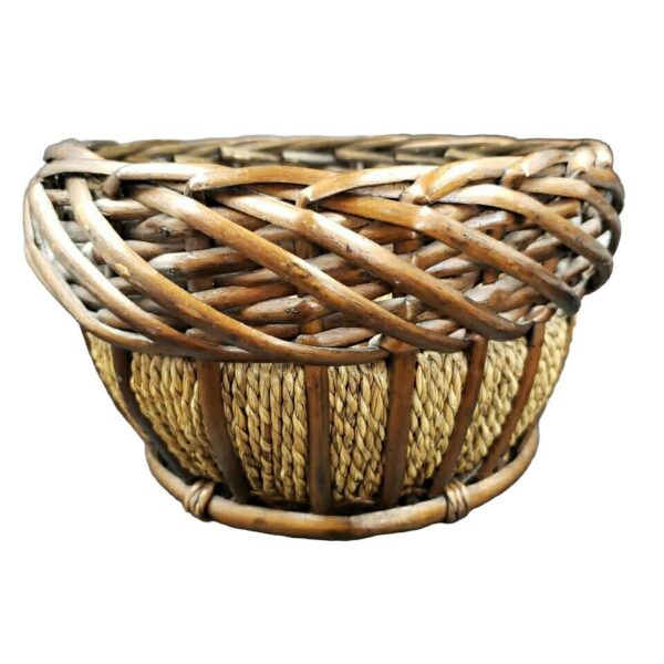 Vintage Brown Woven Wicker Round Basket Planter Boho Natural 8 Inch Two Tone