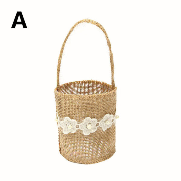 Vintage Burlap Jute Lace Bowknot Flower Basket Rustic Wedding Flower Girl Basket - Image 4