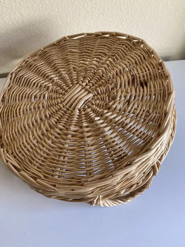 Vintage Chip Dip Serving Basket Straw Wicker Round Tray Boho handles 11 1/2" - Image 2