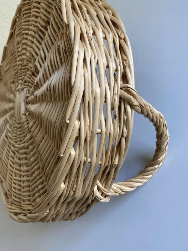 Vintage Chip Dip Serving Basket Straw Wicker Round Tray Boho handles 11 1/2" - Image 3