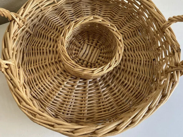 Vintage Chip Dip Serving Basket Straw Wicker Round Tray Boho handles 11 1/2" - Image 4