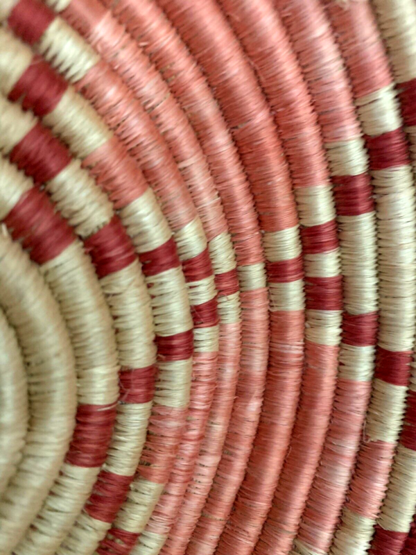 Vintage Coil Basket Grass Hand Woven Star Boho Basket Bowl 7.5" Wine Pink Beige - Image 5