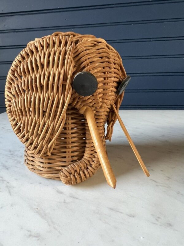 Vintage Elephant Wicker Rattan Boho Basket Planter Woven Animal Decor 1970’s 5” - Image 4