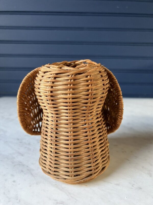 Vintage Elephant Wicker Rattan Boho Basket Planter Woven Animal Decor 1970’s 5” - Image 5