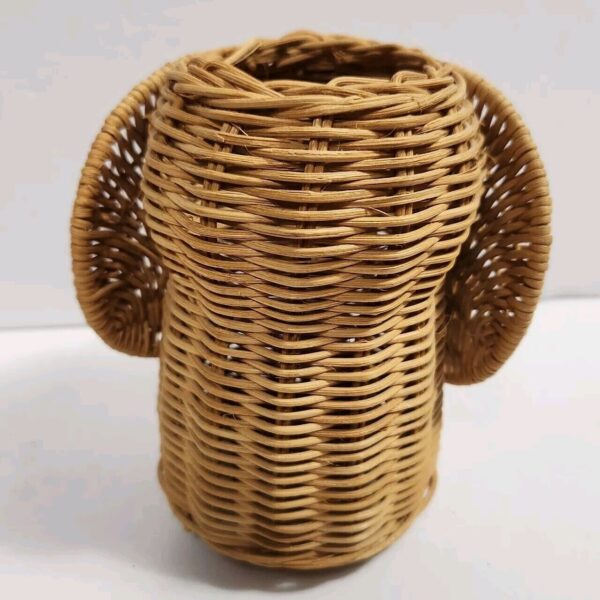 Vintage Elephant Wicker Rattan Boho Basket Planter Woven Animal Decor 1970’s 5” - Image 2