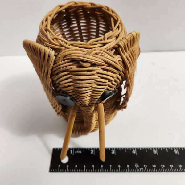 Vintage Elephant Wicker Rattan Boho Basket Planter Woven Animal Decor 1970’s 5” - Image 6