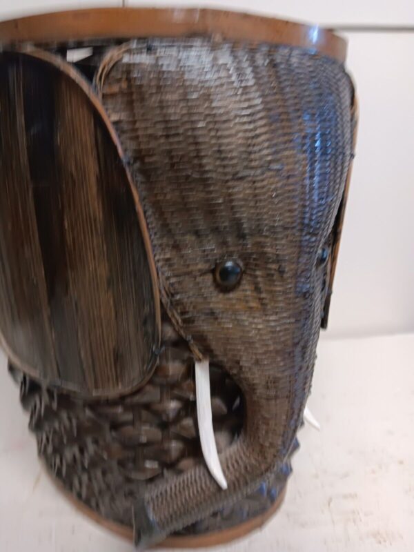 Vintage Elephant Woven Wicker Rattan Boho Basket Waste Basket Bin Storage-Cute - Image 3