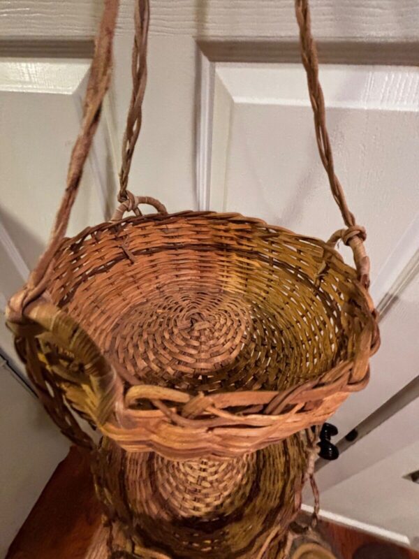 Vintage Extra Large 3 Tier Wicker Rattan Hanging Fruit Basket Woven Boho Natural - Image 3