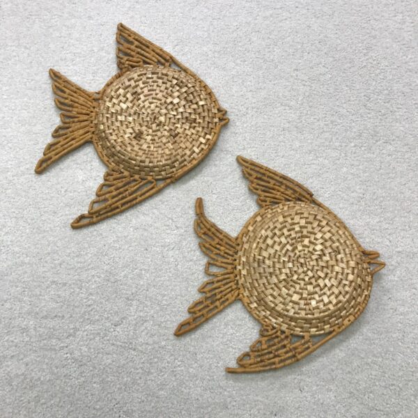 Vintage Fish Wall Hanging Lot of 2 Trinket Basket Raffia Boho Bohemian Decor MCM - Image 2