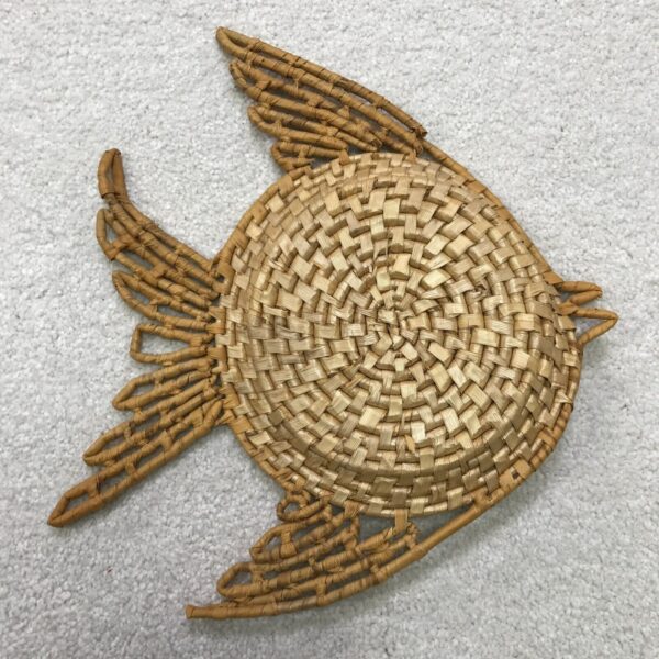 Vintage Fish Wall Hanging Lot of 2 Trinket Basket Raffia Boho Bohemian Decor MCM - Image 3