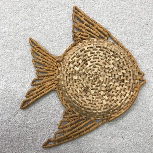 Vintage Fish Wall Hanging Lot of 2 Trinket Basket Raffia Boho Bohemian Decor MCM - Image 5