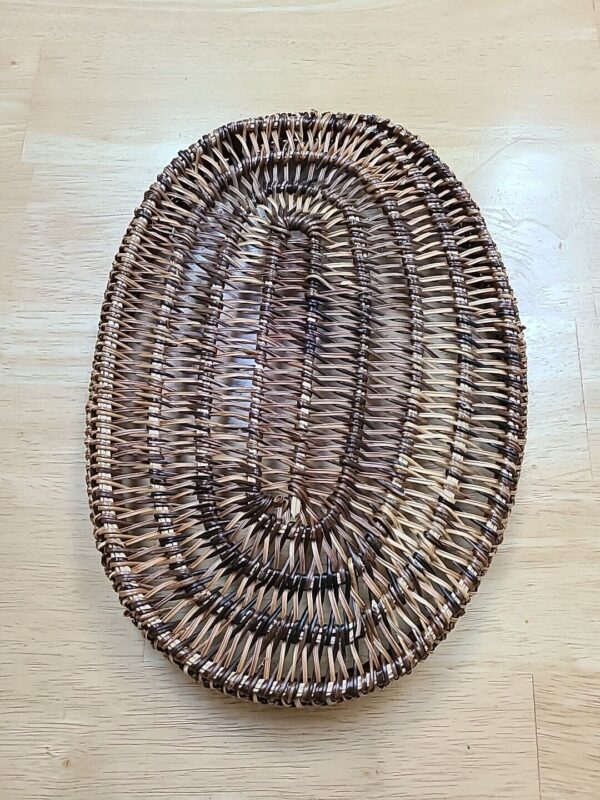 Vintage Flat Oval Wicker Woven Basket Wall Table Top - Image 2