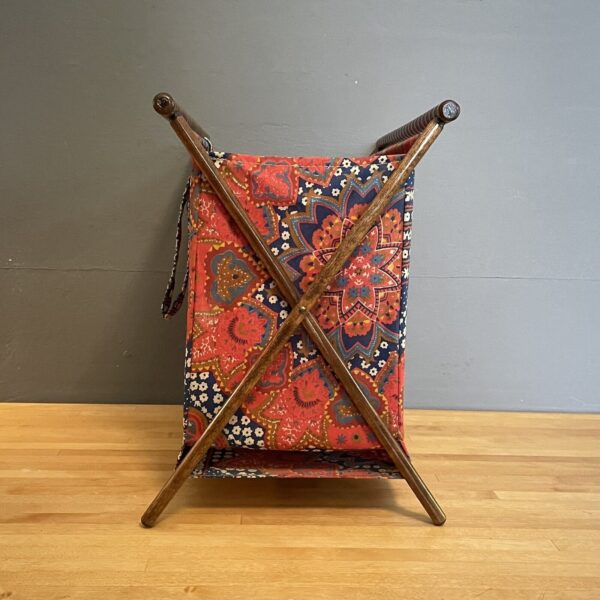 Vintage Folding Knitting Sewing Yarn Caddy Basket w/Wood Frame Boho Bandana - Image 3