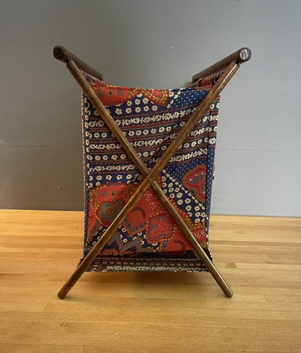 Vintage Folding Knitting Sewing Yarn Caddy Basket w/Wood Frame Boho Bandana - Image 4