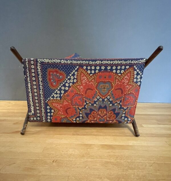 Vintage Folding Knitting Sewing Yarn Caddy Basket w/Wood Frame Boho Bandana - Image 5