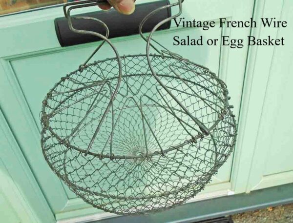 Vintage French Folding Metal Wire Salad or Egg Basket With Hinged Handles