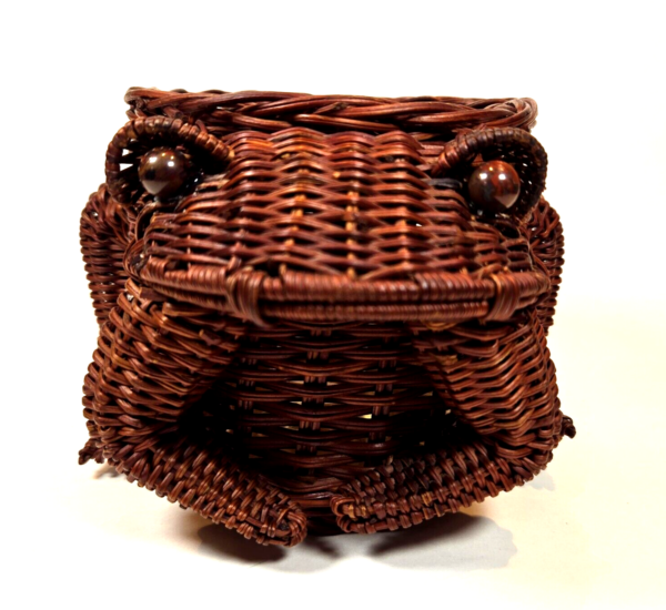 Vintage Frog Planter Wicker Rattan Basket Weave - MCM Boho Cottage Decor - CUTE! - Image 2