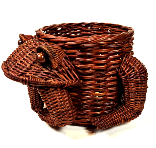 Vintage Frog Planter Wicker Rattan Basket Weave - MCM Boho Cottage Decor - CUTE! - Image 3