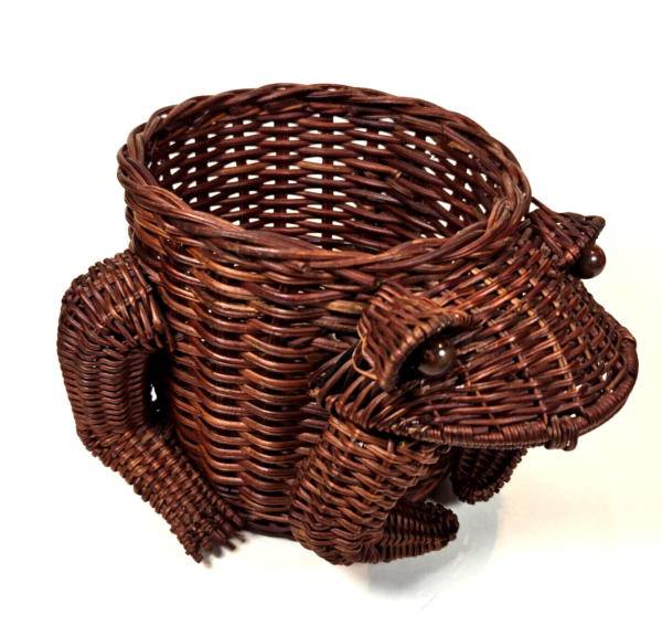 Vintage Frog Planter Wicker Rattan Basket Weave - MCM Boho Cottage Decor - CUTE! - Image 6