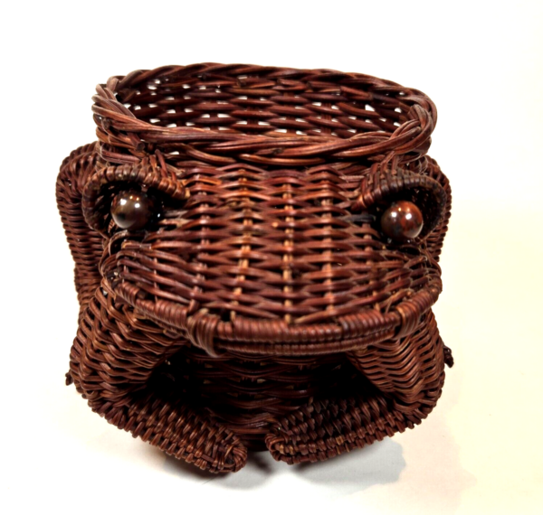 Vintage Frog Planter Wicker Rattan Basket Weave - MCM Boho Cottage Decor - CUTE!