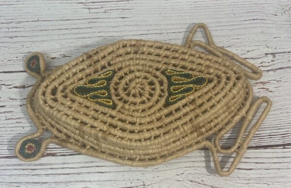 Vintage Frog Shaped Wicker Basket Woven Boho Wall Art Or Catchall Open Basket - Image 4