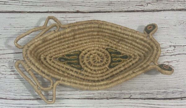 Vintage Frog Shaped Wicker Basket Woven Boho Wall Art Or Catchall Open Basket