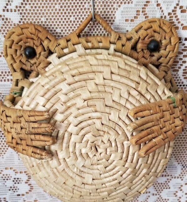 Vintage Frog Wall Pocket Woven Basket Boho READ