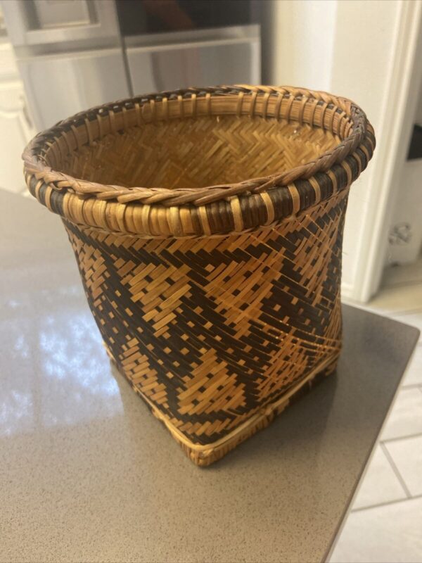 Vintage GEOMETRIC Double Weave BASKET Palawan BOHO TRIBAL Art - Image 2