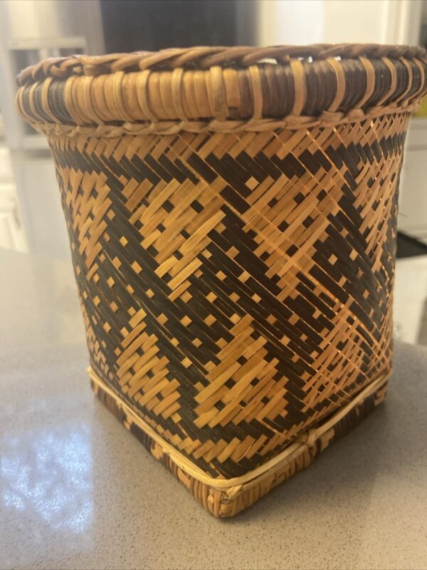 Vintage GEOMETRIC Double Weave BASKET Palawan BOHO TRIBAL Art