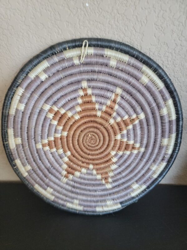 Vintage Hand Coiled Trivet Hanging Art Boho Eclectic Purple W/ Star 10" - Image 3