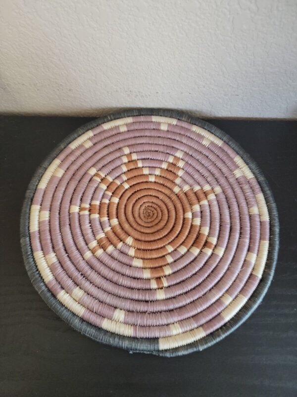 Vintage Hand Coiled Trivet Hanging Art Boho Eclectic Purple W/ Star 10"